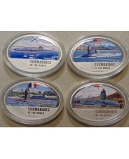 Фиджи 2 доллара 2010 года, Елизавета II&quot;Подводные лодки мира&quot;, серебро, Proof, набор из 4 монет.